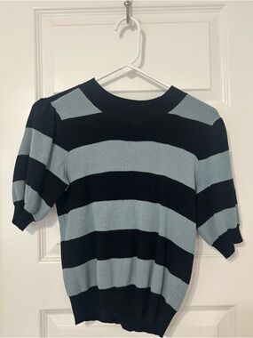 DownEast Black and Light Blue Striped Knit Top